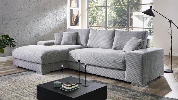 Ecksofa SOFT Wohnlandschaft Cord Stoff grau inkl. Kissen