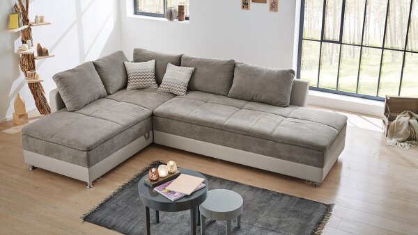 Wohnlandschaft R MODENA Sofa Dauerschläfer in greige 7 Zonen TFK