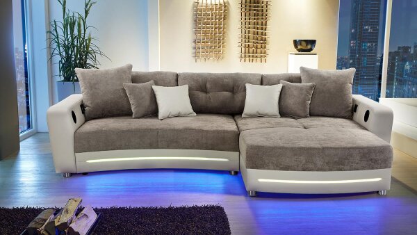 Wohnlandschaft LAREDO Sofa in greige mit LED und Soundsystem