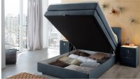 Boxspringbett AMELIE 140 graublau mit Bettkasten Topper