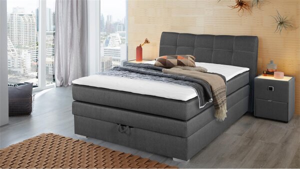 Boxspringbett AMELIE 140 graubraun mit Bettkasten Topper