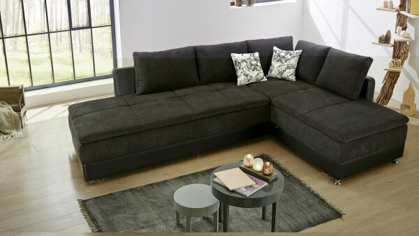 Wohnlandschaft links MODENA Ecksofa Sofa Bett in schwarz mit Nachtkonsole