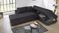 Wohnlandschaft links MODENA Ecksofa Sofa Bett in schwarz mit Nachtkonsole