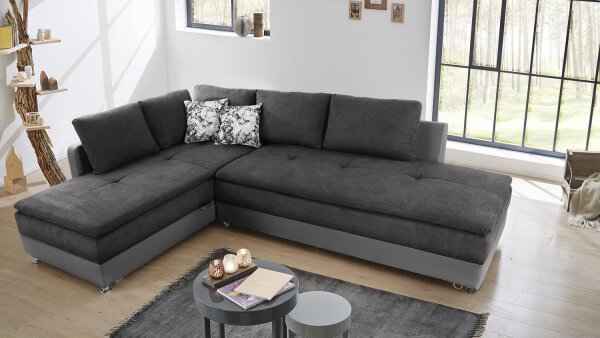 Wohnlandschaft rechts MODENA Ecksofa Sofa Bett in grau mit Nachtkonsole