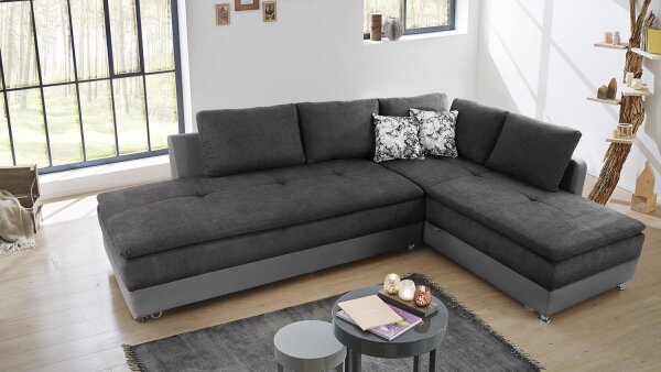 Wohnlandschaft links MODENA Ecksofa Sofa Bett in grau mit Nachtkonsole