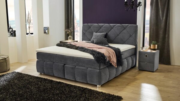 Boxspringbett BELLAS Polsterbett in samt grau mit Topper 180