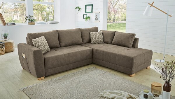 Ecksofa LUZERN in Stoff Vintage hellbraun Schlaffunktion