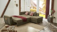 Ecksofa LUZERN in Stoff Vintage olivgrün Schlaffunktion