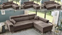 Ecksofa LANDSHUT L-Sofa Stoff braun inkl. Schlaffunktion