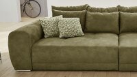 Big Sofa MOLDAU XXL Couch Microfaser olivgrün mit Kissen