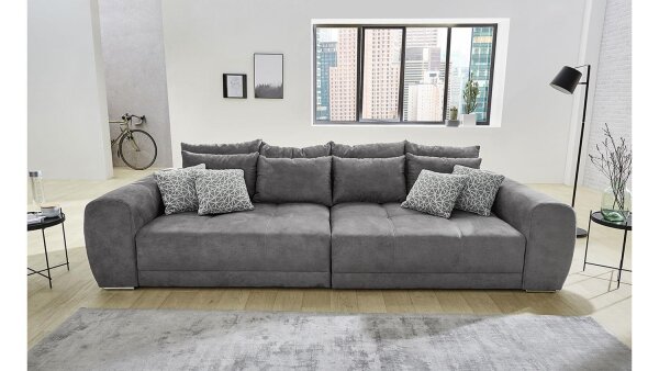 Big Sofa MOLDAU XXL Couch Microfaser dunkelgrau Kissen