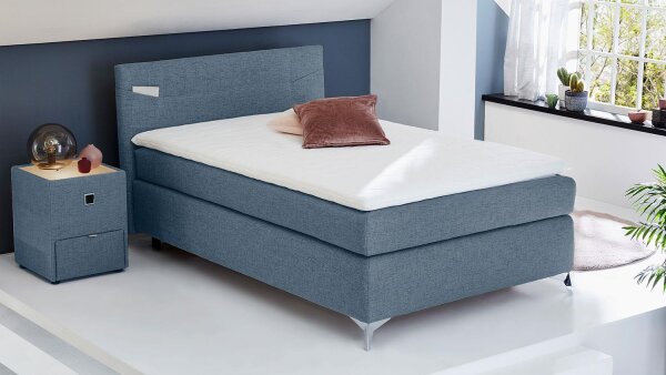 Boxspringbett NORA 140x200 blau Wendematratze H2/H3 Topper