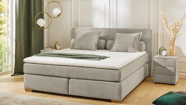 Boxspringbett ROMY Cord beige 7-Zonnen TTFK Topper 180x200 cm