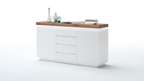 Sideboard 1 ROMINA Weiß matt Lack Eiche massiv inkl. LED