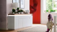 Sideboard 3 ROMINA Weiß matt Lack Eiche massiv inkl. LED