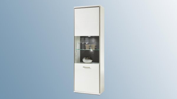 Vitrine TRENTO Weiß Hochglanz Absetzungen Grau B 64 cm