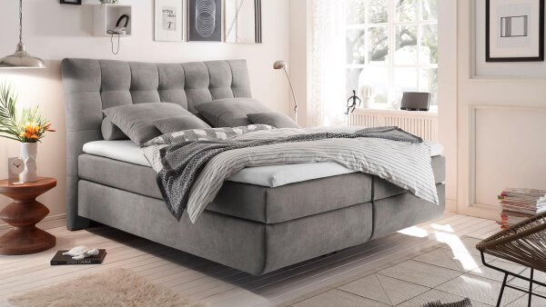 Boxspringbett MALU Stoff hellgrau TTFK mit Topper 180x200 cm