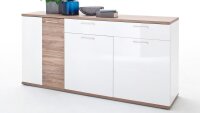 Sideboard LUZERN Anrichte in weiß Hochglanz und matt mit Sterling Oak