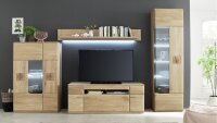 Highboard BOLOGNA Links Eiche Bianco Teilmassiv mit Hirnholz Applikation