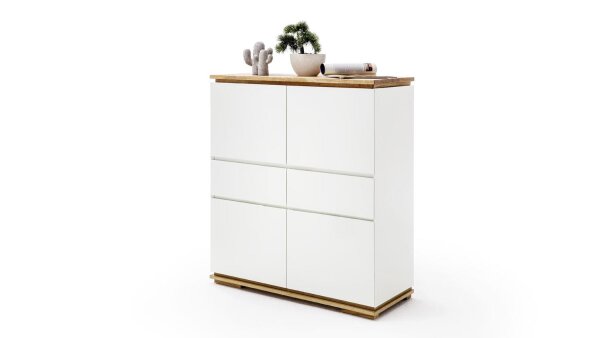 Highboard CHIARO in weiß matt lack und Asteiche massiv