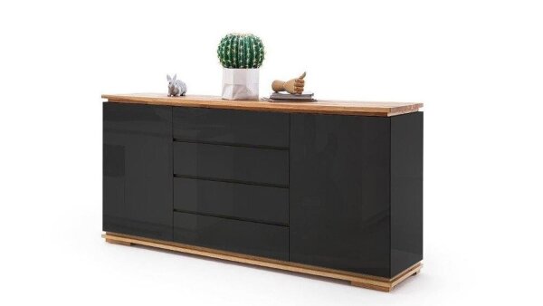 Sideboard CHIARO schwarz Hochglanz und Asteiche massiv