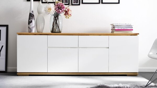 Sideboard CHIARO in weiß matt lack und Asteiche massiv