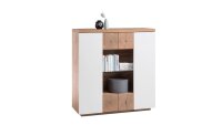 Highboard HELSINKI Kommode in weiß matt Lack und Eiche