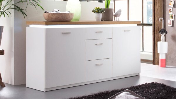 Sideboard CALI Kommode Anrichte weiß Wotan Eiche mit LED