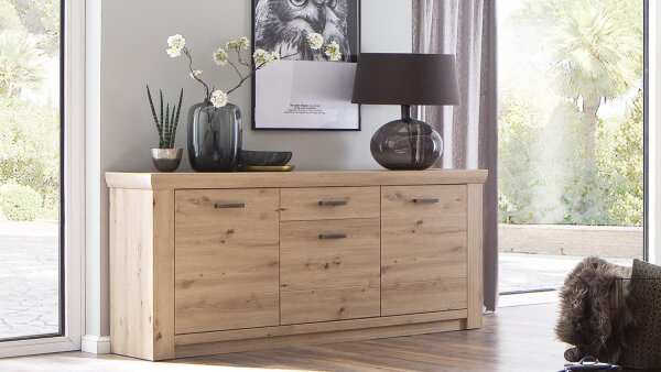 Sideboard MERAN Balkeneichen-Optik Kommode 3-türig melaminbeschichtet