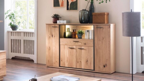 Highboard CAMPINAS Asteiche Bianco massiv anthrazit 165 cm