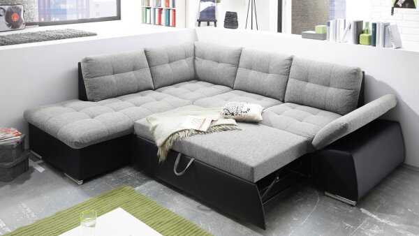 Ecksofa links JAKARTA mit Schlaffunktion schwarz silver