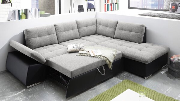 Ecksofa rechts JAKARTA mit Schlaffunktion schwarz silver