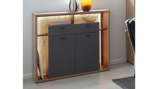 Highboard LIZZANO Balkeneiche 3D und grau matt Melamin