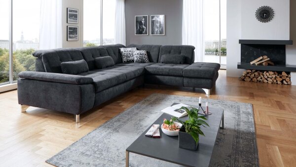 Ecksofa ENGINE L-Sofa in Stoff schwarz Sitztiefenverstellung