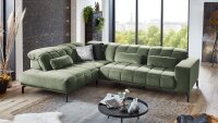 Ecksofa ELIAS Wohnlandschaft Stoff olive mit Kopfteilverstellung