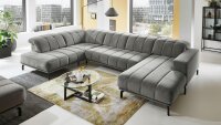 Wohnlandschaft ELIAS Ecksofa Stoff grau mit Kopfteilverstellung