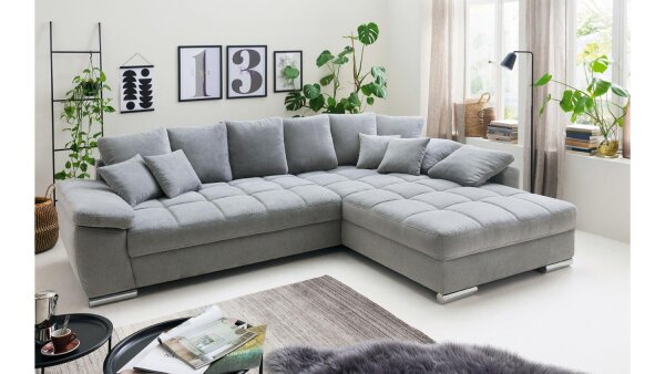 Ecksofa FLOODY Wohnlandschaft Stoff grau mit Kissen