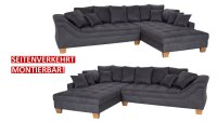 Ecksofa BOLOGNA Stoff basalt grau Recamiere rechts mit Kissen