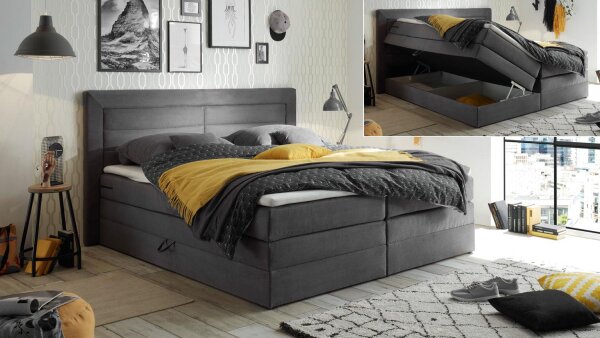 Boxspringbett SABA Stoff grau inkl. Bettkasten 180x200 cm