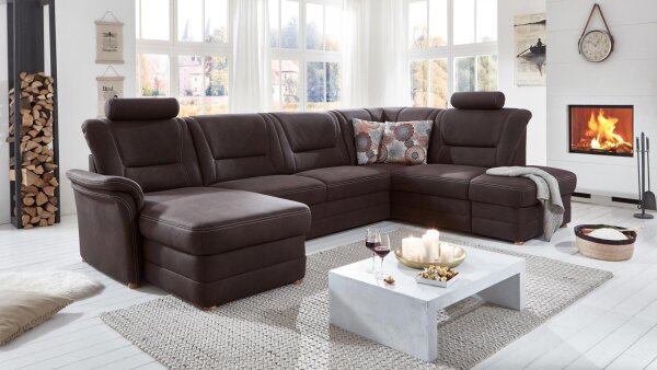 Wohnlandschaft RAVEN Ecksofa U-Form Stoff braun Kaltschaum 327x218 cm