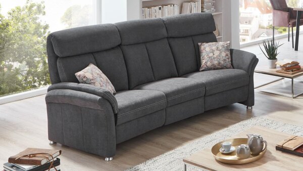 Trapezsofa LEILA Sofa Stoff grau Kopfteilverstellung 220 cm