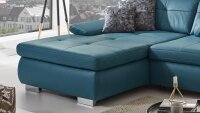 Ecksofa ACTIVE L-Form Bezug Leder ocean blau mit Sitztiefenverstellung