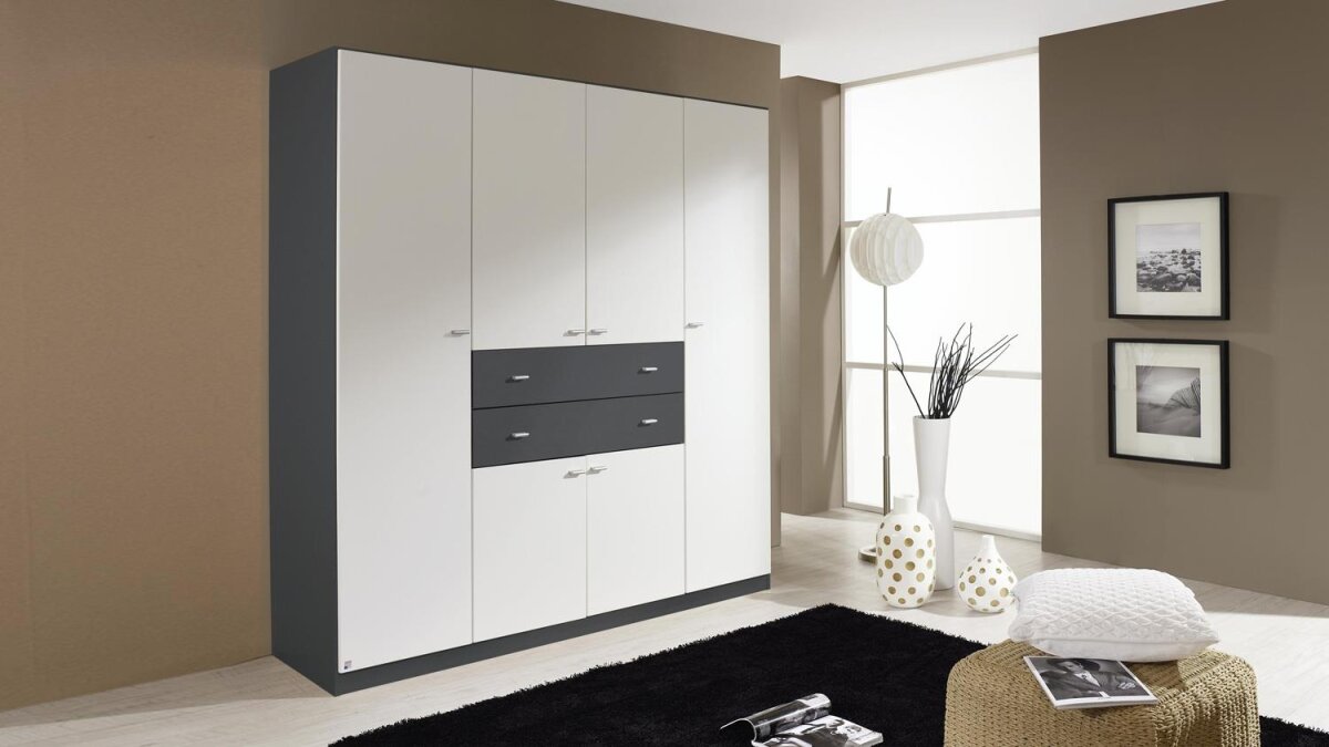 Drehtürenschrank Amelie weiß / grau-metallic 4 Türen B 181 offers cm