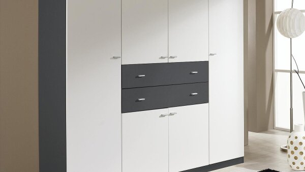 Drehtürenschrank Amelie weiß / grau-metallic 4 Türen B 181 offers cm