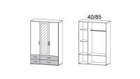 Kleiderschrank RASANT Drehtürenschrank 3-türig weiß Spiegel 127 cm