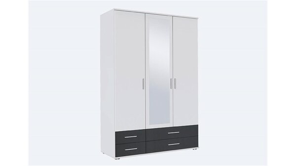 Kleiderschrank RASANT-EXTRA 3-trg weiß grau-metallic Spiegel 127 cm