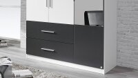 Kleiderschrank ALVOR Schrank in weiß grau metallic mit Spiegel 136 cm