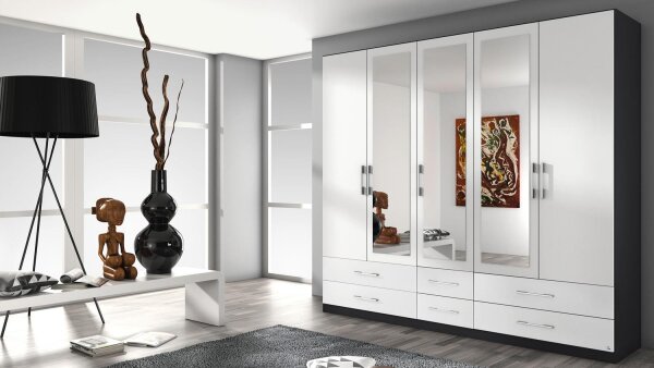 Kleiderschrank HERSBRUCK Schrank weiß grau metallic 226