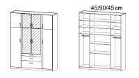 Kleiderschrank HILDESHEIM Schrank in weiß 181 cm mit Spiegel