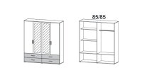 Kleiderschrank RASANT-EXTRA 4-trg weiß grau metallic Spiegel 168 cm